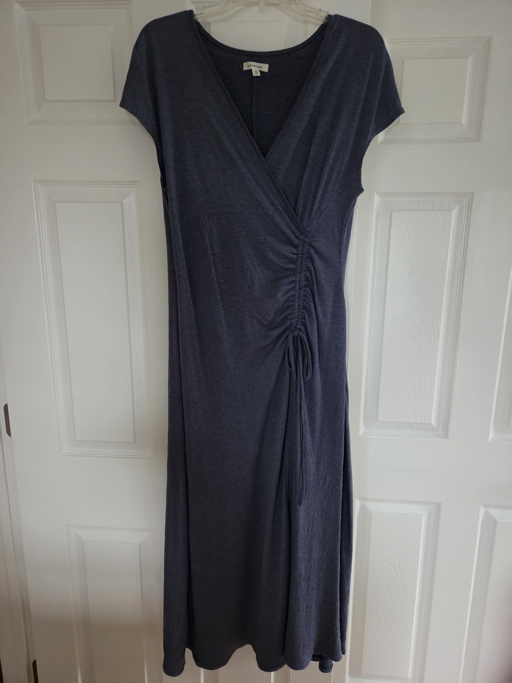 Max Studio Blue Midi Dress with Side Ruched Tie Detail (size L)